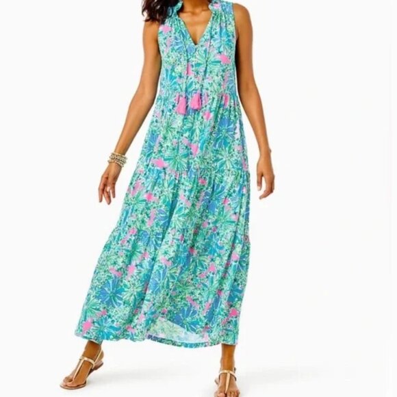 Lilly Pulitzer Malone Maxi Dress in Soleil Pink Floral Vibrant sz S